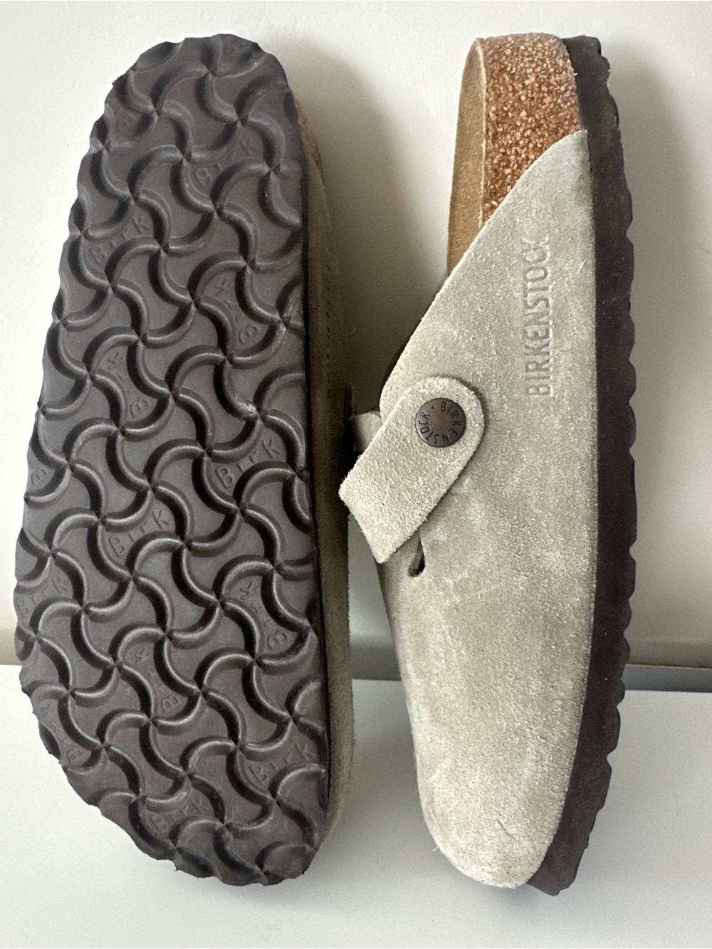 Birkenstock Men's Suede Slip-On Clog in Taupe with Dark Brown Sole